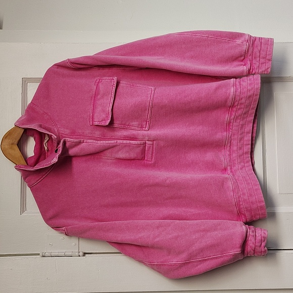 Urban Daizy Pullover Size Oversized Small Pink Mineral Wash Snap Long Sleeve - Picture 2 of 6